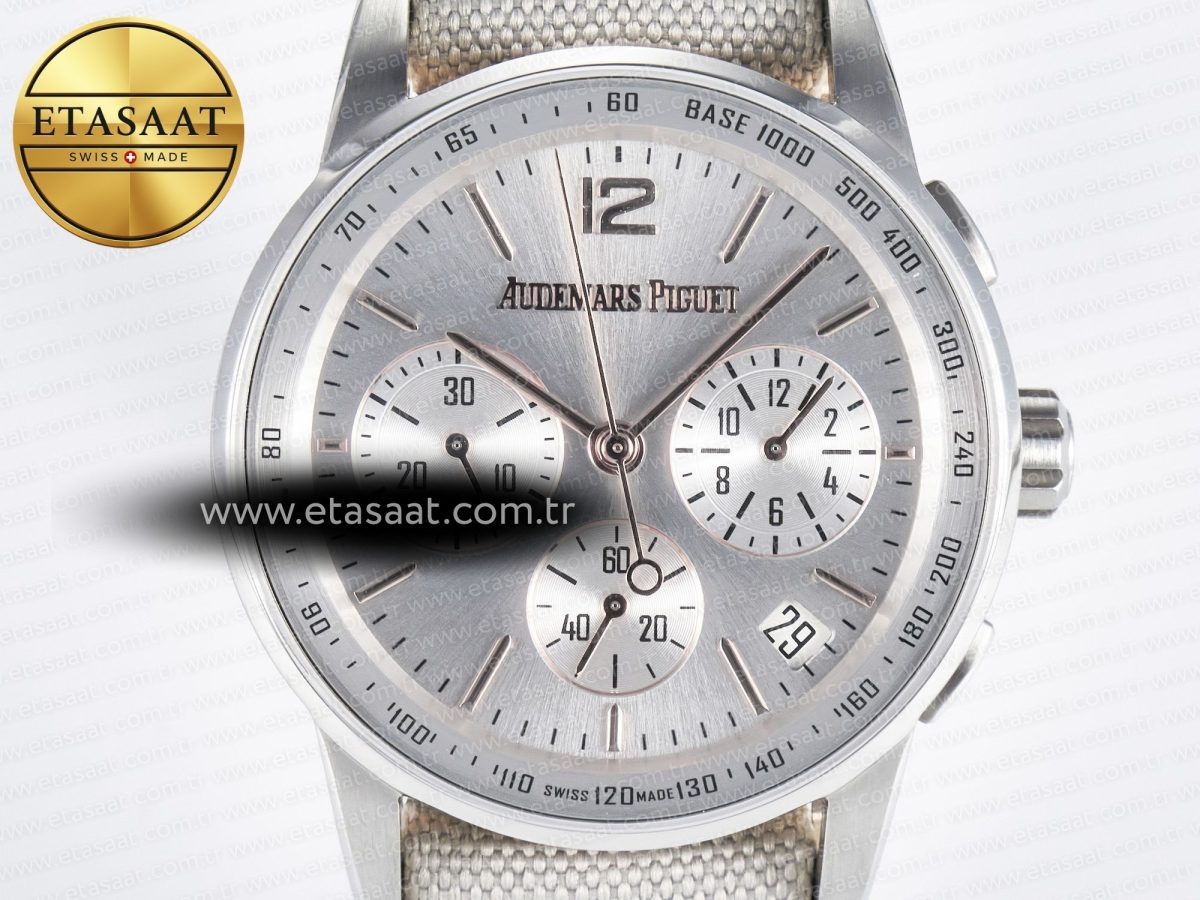 Audemars Piguet Code 11.59 Chrono 26393 SS APPF Best Edition Silver Dial on White Nylon Strap A4401 - Görsel 4