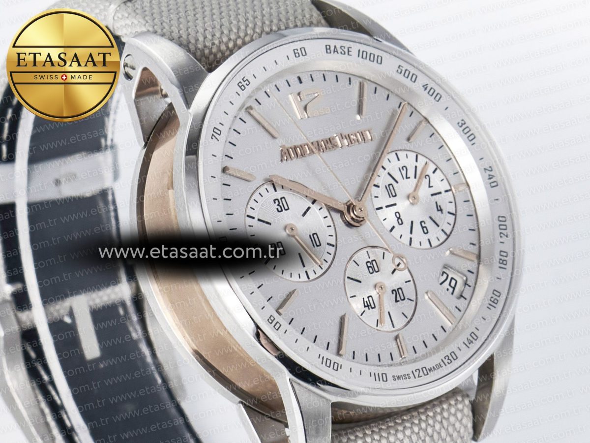 Audemars Piguet Code 11.59 Chrono 26393 SS APPF Best Edition Silver Dial on White Nylon Strap A4401 - Görsel 5