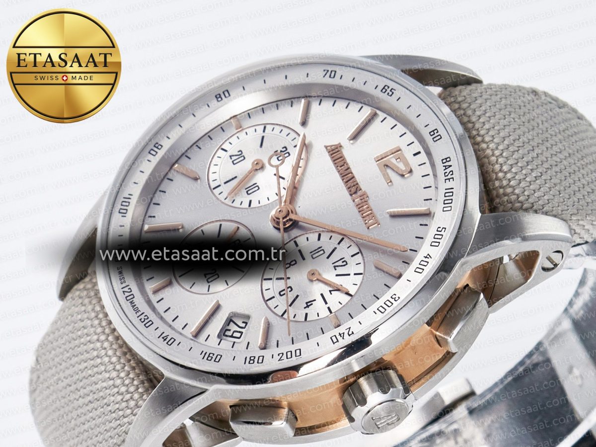 Audemars Piguet Code 11.59 Chrono 26393 SS APPF Best Edition Silver Dial on White Nylon Strap A4401 - Görsel 6