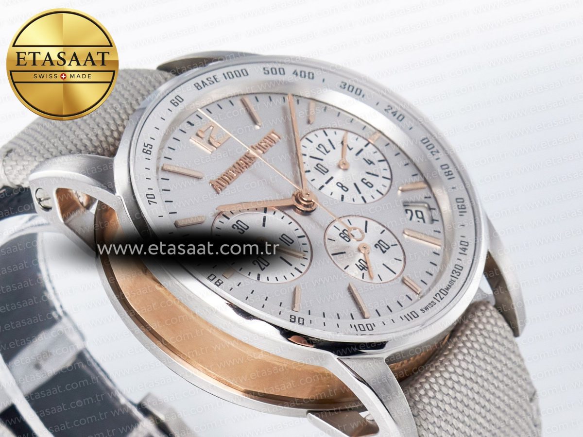 Audemars Piguet Code 11.59 Chrono 26393 SS APPF Best Edition Silver Dial on White Nylon Strap A4401 - Görsel 7