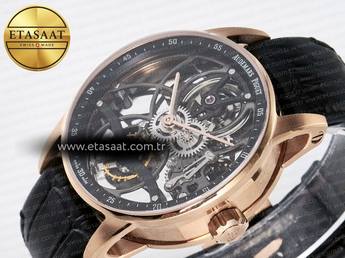 Audemars Piguet CODE 11.59 Tourbillon 26600 RG APPF Best Edition Black Dial on Black Leather Strap A2948 - Görsel 6
