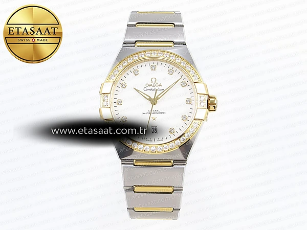 Omega Constellation 39mm Beyaz Kadran Sarı Altın Kasa Çelik Bilezik ASWF Cal.8800 Super Clone ETA – Ön Cephe Kadran ve Kasa Görünümü