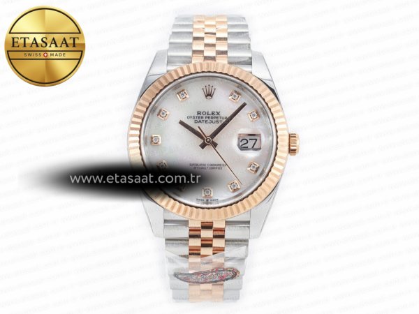 Rolex Datejust 126331 41mm Rg Clean Sedef Pırlantalı VR3235 Eta Saat - 1:1 Süper Klon Replika Saat