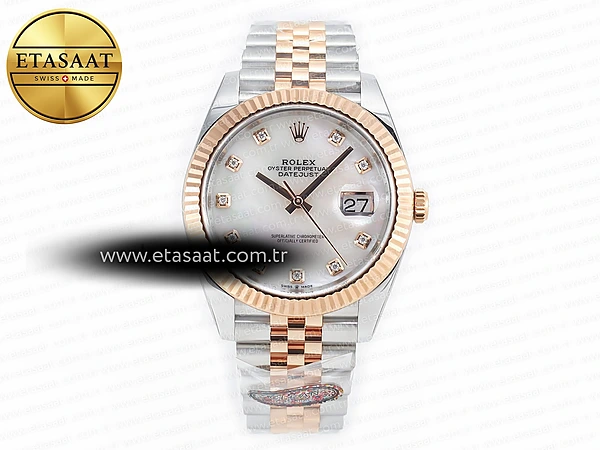 Rolex Datejust 126331 41mm Rg Clean Sedef Pırlantalı VR3235 Eta Saat - 1:1 Süper Klon Replika Saat