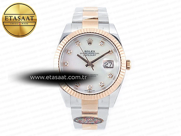 Rolex Datejust 126331 41mm Rg Clean Sedef Pırlantalı 904L Eta Saat - 1:1 Süper Klon Replika Saat
