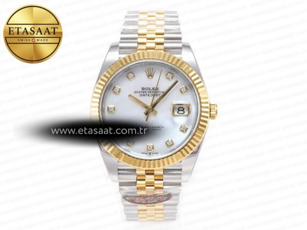 Rolex Datejust 126331 41mm Yg Clean Sedef Pırlantalı VR3235 Eta Saat - 1:1 Süper Klon Replika Saat