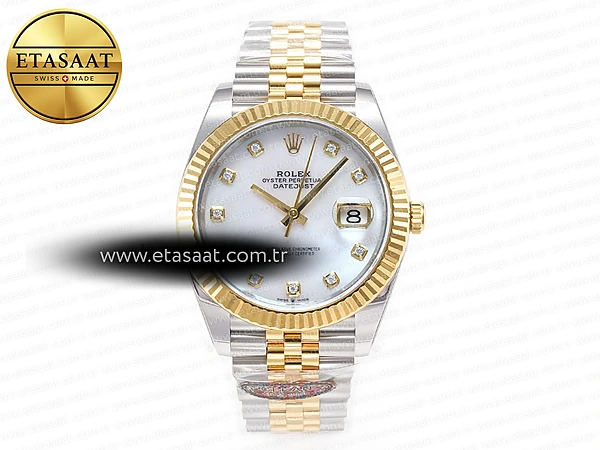 Rolex Datejust 126331 41mm Yg Clean Sedef Pırlantalı VR3235 Eta Saat - 1:1 Süper Klon Replika Saat