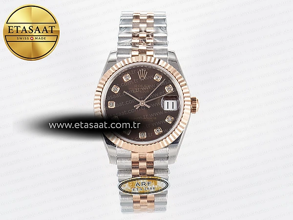 Rolex Datejust 31 278271 ARF Kahve Pırlantalı Kadran 2688 Eta Saat - 1:1 Süper Klon Replika Saat