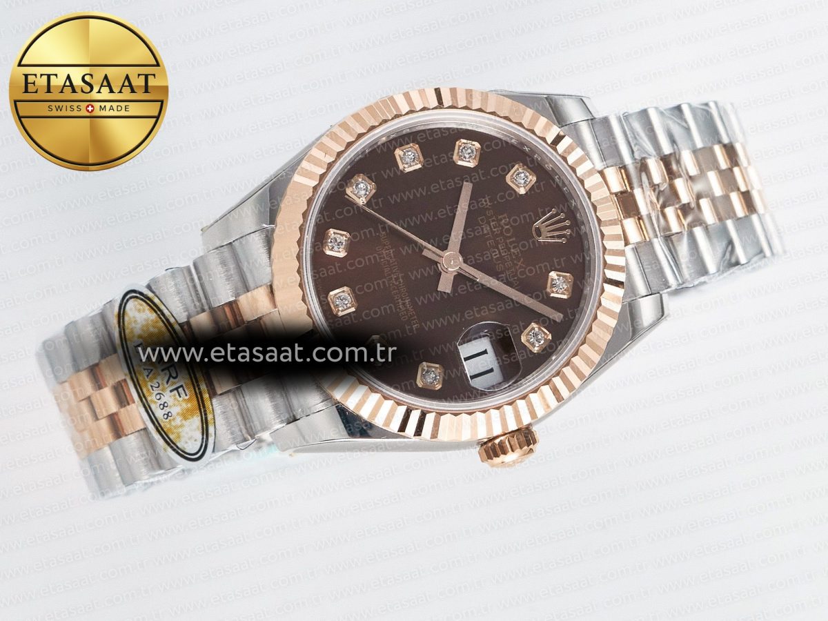 Rolex DateJust 31 278271 ARF 1:1 Best Edition 904L Steel Brown Diamonds Dial on SS/RG Jubilee Bracelet ETA 2688 - Görsel 8