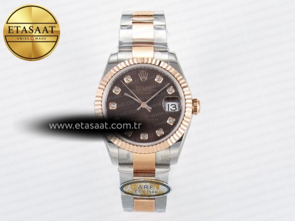 Rolex Datejust 31 278271 ARF Kahve Pırlantalı 2688 11 Eta Saat - 1:1 Süper Klon Replika Saat