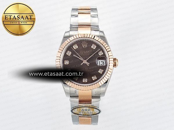 Rolex Datejust 31 278271 ARF Kahve Pırlantalı 2688 11 Eta Saat - 1:1 Süper Klon Replika Saat