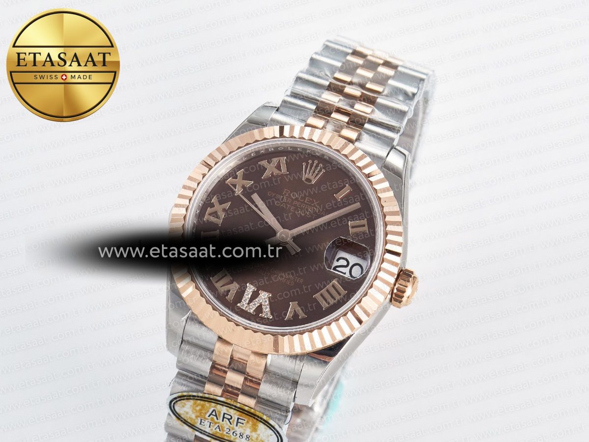 Rolex DateJust 31 278271 ARF 1:1 Best Edition 904L Steel Brown Roman Diamonds Dial on SS/RG Jubilee Bracelet ETA 2688 - Görsel 1