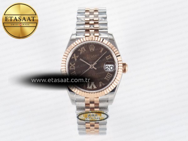Rolex Datejust 31 278271 ARF Kahve Roma Pırlantalı 2688 Eta Saat - 1:1 Süper Klon Replika Saat