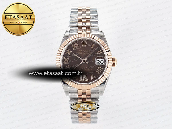 Rolex Datejust 31 278271 ARF Kahve Roma Pırlantalı 2688 Eta Saat - 1:1 Süper Klon Replika Saat