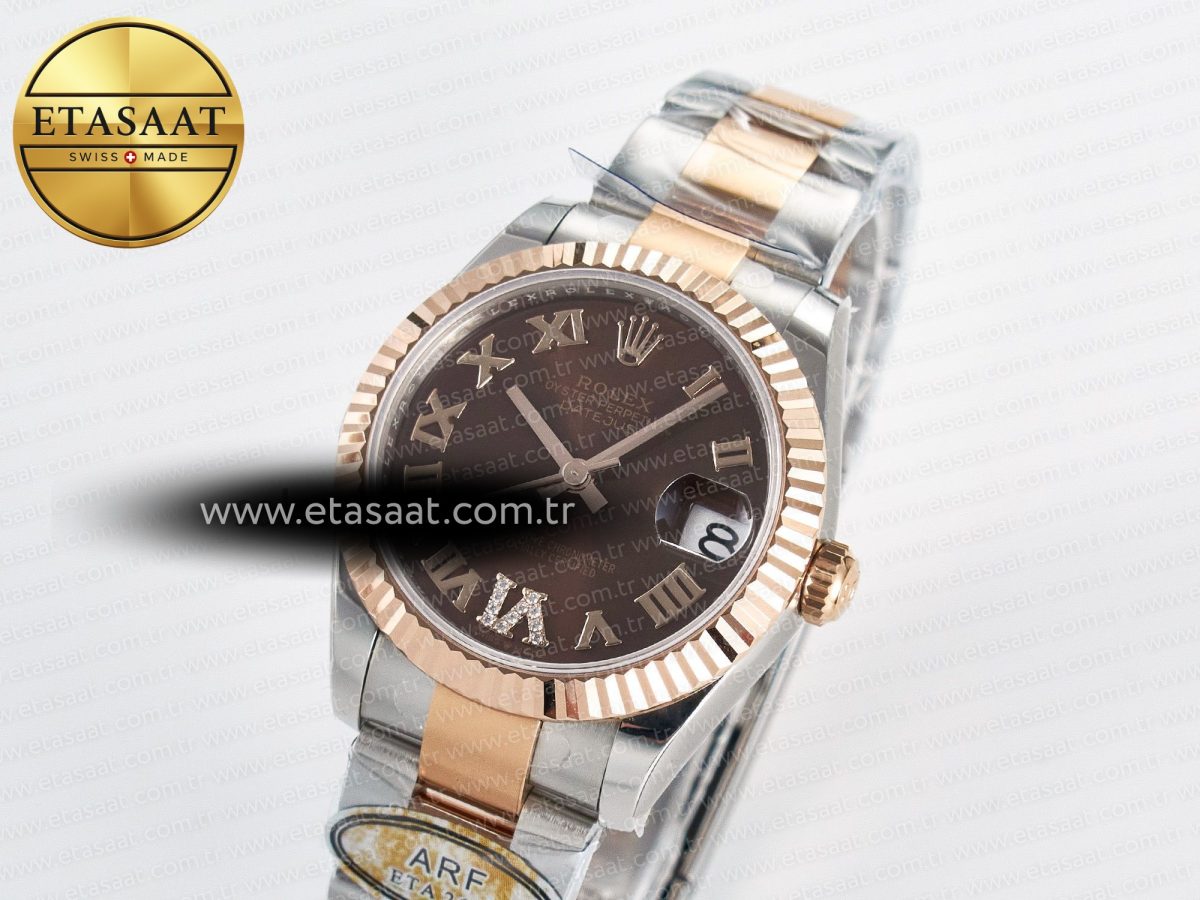 Rolex DateJust 31 278271 ARF 1:1 Best Edition 904L Steel Brown Roman Diamonds Dial on SS/RG Oyster Bracelet ETA 2688 - Görsel 1