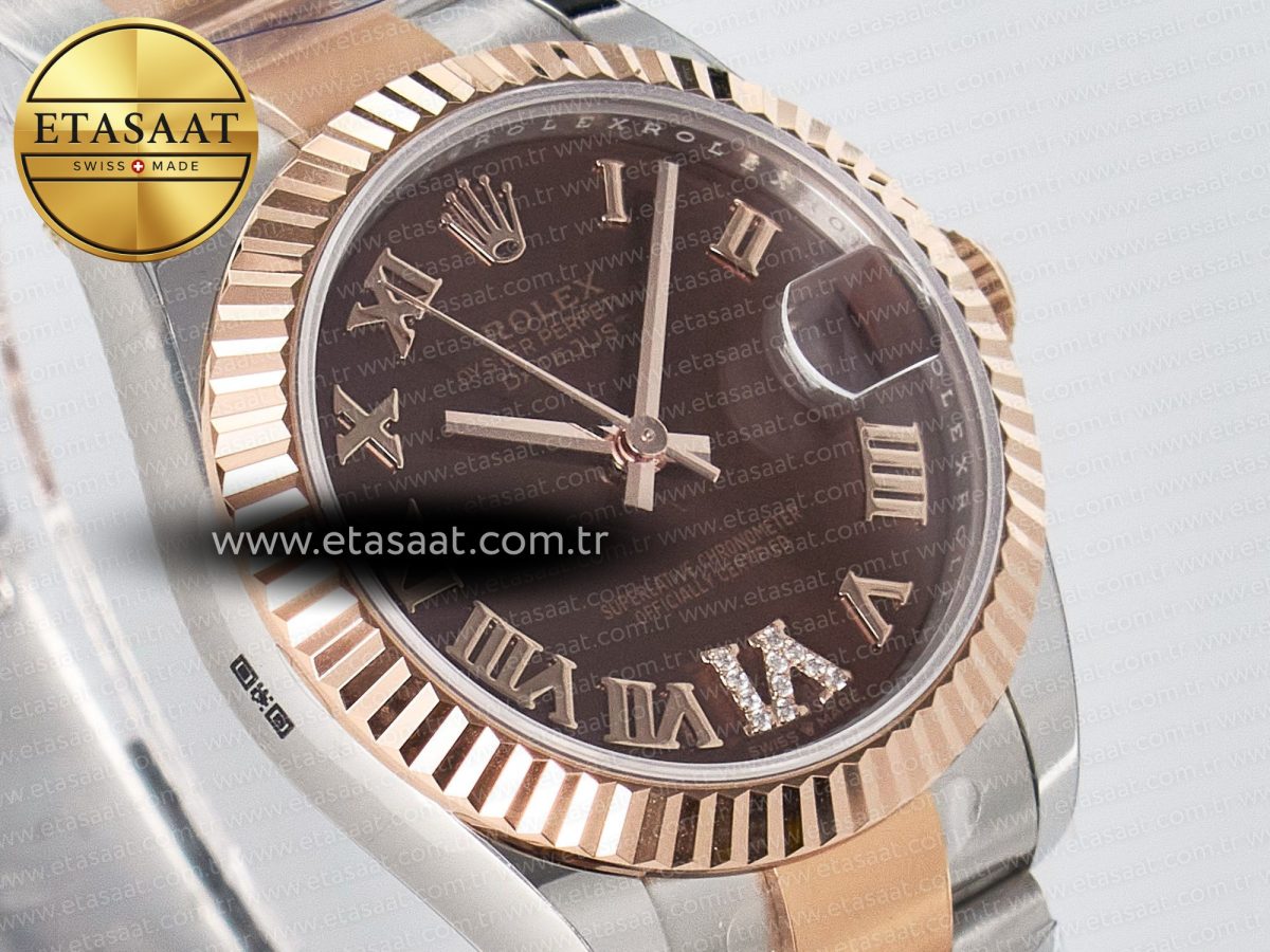 Rolex DateJust 31 278271 ARF 1:1 Best Edition 904L Steel Brown Roman Diamonds Dial on SS/RG Oyster Bracelet ETA 2688 - Görsel 5