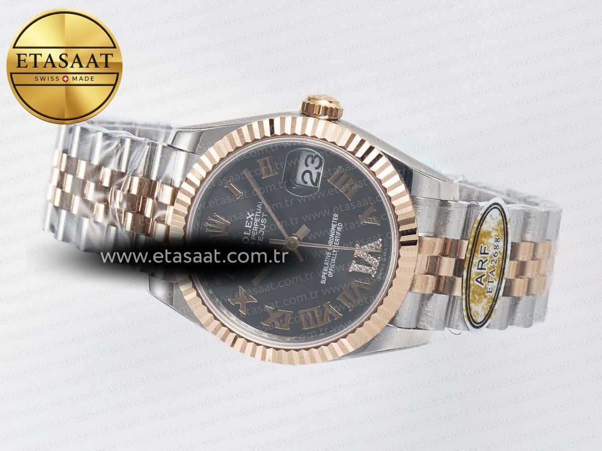 Rolex DateJust 31 278271 ARF 1:1 Best Edition 904L Steel Gray Roman Diamonds Dial on SS/RG Jubilee Bracelet ETA 2688 - Görsel 9