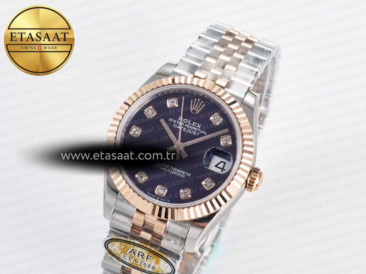 Rolex DateJust 31 278271 ARF 1:1 Best Edition 904L Steel Purple Diamonds Dial on SS/RG Jubilee Bracelet ETA 2688 - Görsel 2