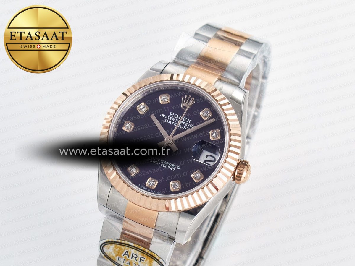 Rolex DateJust 31 278271 ARF 1:1 Best Edition 904L Steel Purple Diamonds Dial on SS/RG Oyster Bracelet ETA 2688 - Görsel 1