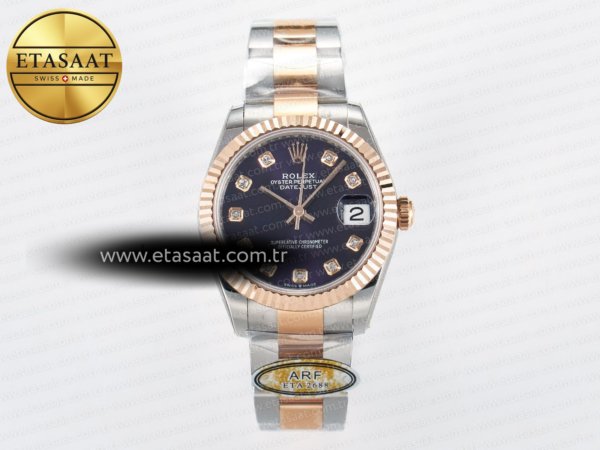 Rolex Datejust 31 278271 ARF Mor Pırlantalı Kadran 2688 11 Eta Saat - 1:1 Süper Klon Replika Saat