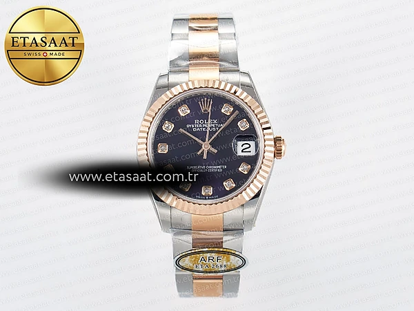 Rolex Datejust 31 278271 ARF Mor Pırlantalı Kadran 2688 11 Eta Saat - 1:1 Süper Klon Replika Saat