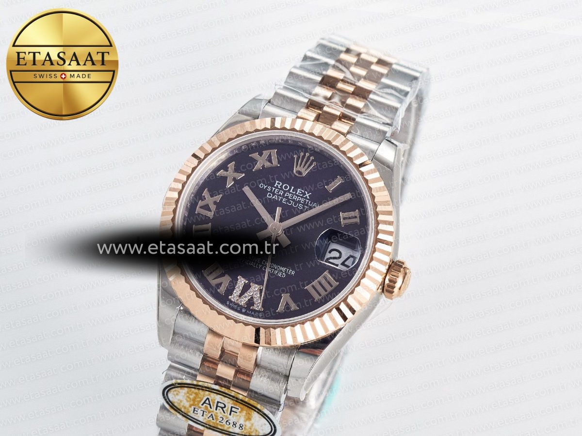 Rolex DateJust 31 278271 ARF 1:1 Best Edition 904L Steel Purple Roman Diamonds Dial on SS/RG Jubilee Bracelet ETA 2688 - Görsel 2