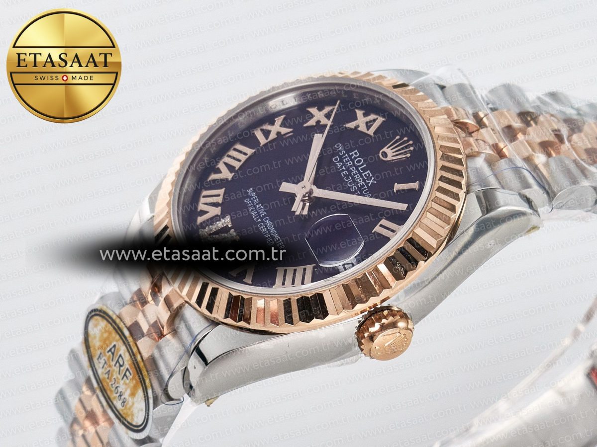 Rolex DateJust 31 278271 ARF 1:1 Best Edition 904L Steel Purple Roman Diamonds Dial on SS/RG Jubilee Bracelet ETA 2688 - Görsel 6