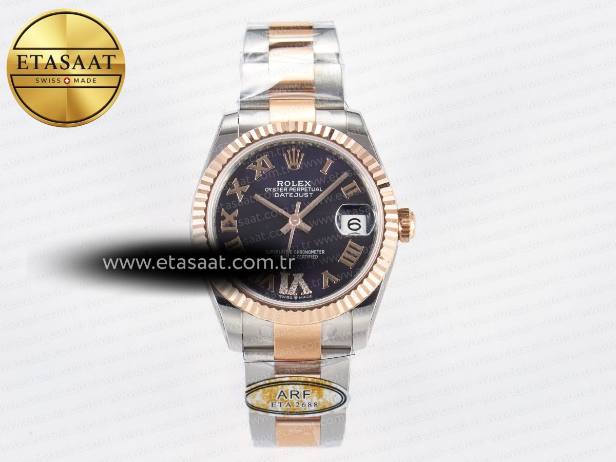 Rolex DateJust 31 278271 ARF 1:1 Best Edition 904L Steel Purple Roman Diamonds Dial on SS/RG Oyster Bracelet ETA 2688 - Görsel 3