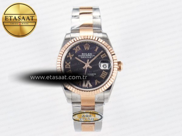 Rolex Datejust 31 278271 ARF Mor Roma Rakamlı Pırlantalı 11 Eta Saat - 1:1 Süper Klon Replika Saat