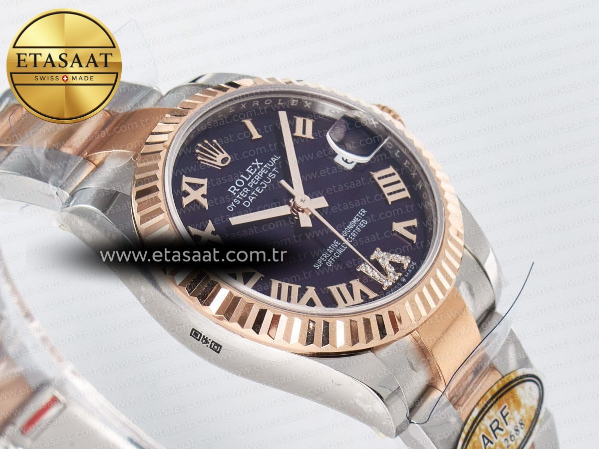 Rolex DateJust 31 278271 ARF 1:1 Best Edition 904L Steel Purple Roman Diamonds Dial on SS/RG Oyster Bracelet ETA 2688 - Görsel 7