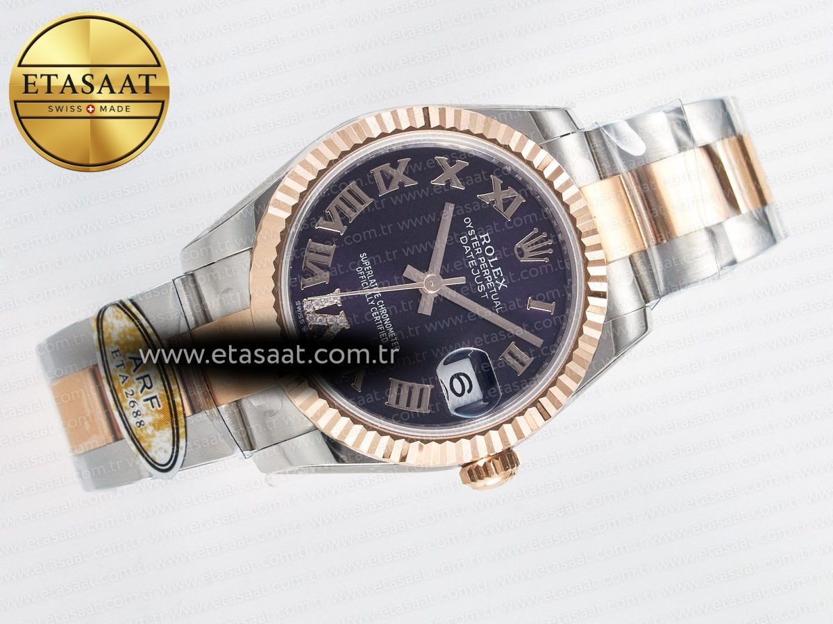 Rolex DateJust 31 278271 ARF 1:1 Best Edition 904L Steel Purple Roman Diamonds Dial on SS/RG Oyster Bracelet ETA 2688 - Görsel 8