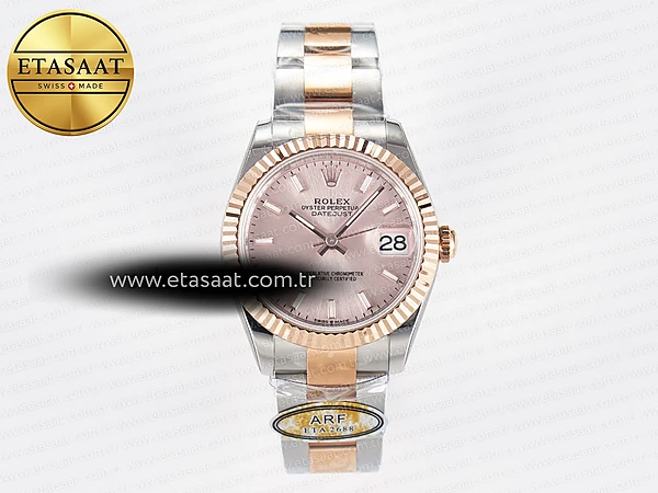 Rolex Datejust 31 278271 ARF Pembe Altın Kadran Çizgi 2688 11 Eta Saat - 1:1 Süper Klon Replika Saat
