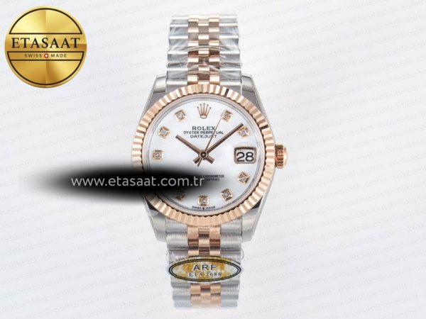 Rolex Datejust 31 278271 ARF Beyaz Sedef Pırlantalı 2688 Eta Saat - 1:1 Süper Klon Replika Saat