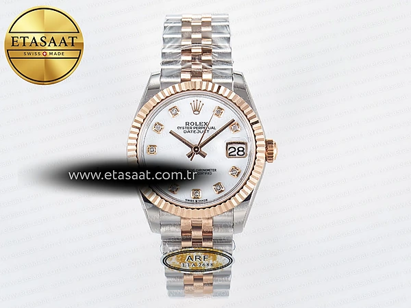 Rolex Datejust 31 278271 ARF Beyaz Sedef Pırlantalı 2688 Eta Saat - 1:1 Süper Klon Replika Saat