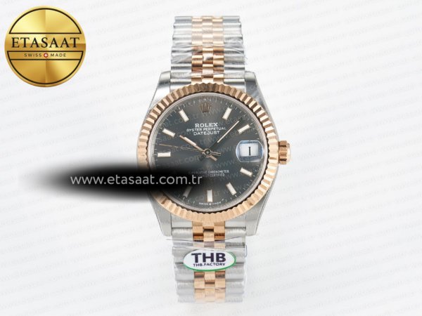 Rolex Datejust 278271 Gri Pırlantalı Kadran Çizgi Cal.2236 Eta Saat - 1:1 Süper Klon Replika Saat