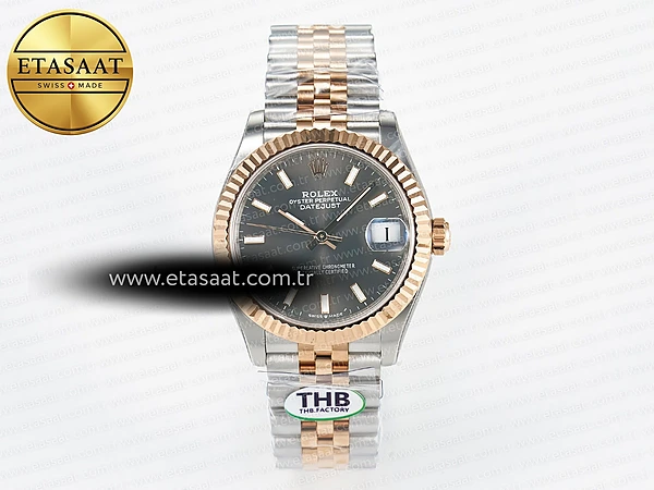 Rolex Datejust 278271 Gri Pırlantalı Kadran Çizgi Cal.2236 Eta Saat - 1:1 Süper Klon Replika Saat