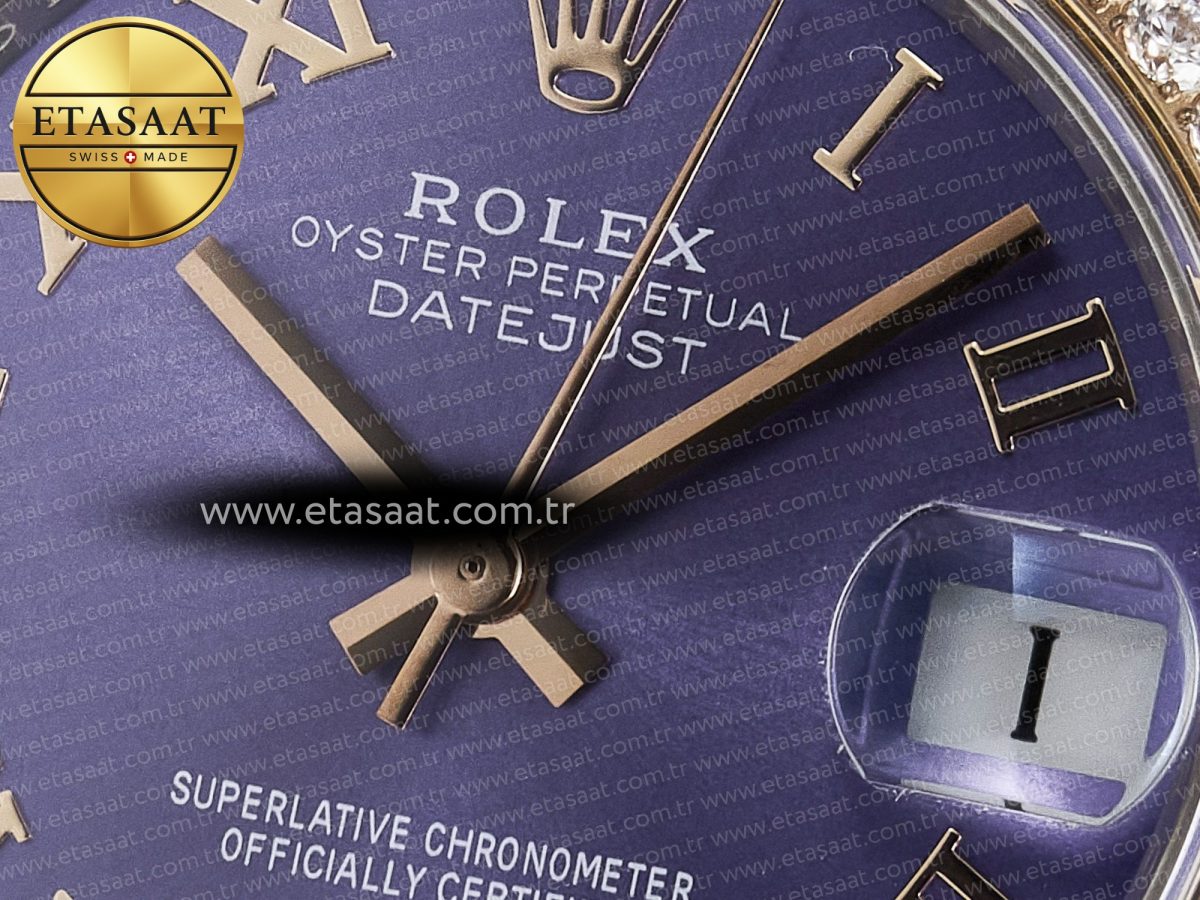 Rolex DateJust 278271 904L Steel  Purple Roman Dial Diamonds Bezel on SS/RG Cal.2236 - Görsel 10