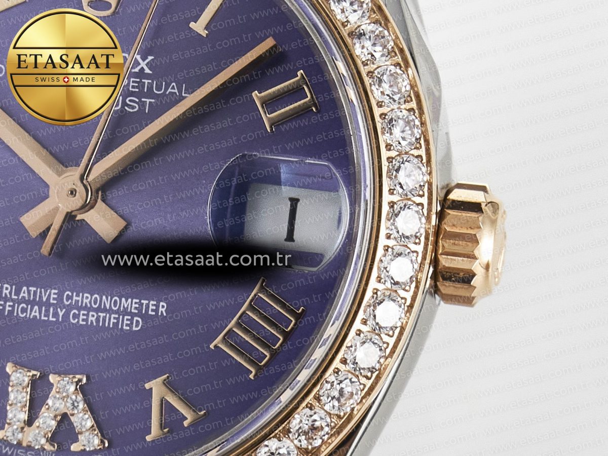 Rolex DateJust 278271 904L Steel  Purple Roman Dial Diamonds Bezel on SS/RG Cal.2236 - Görsel 11