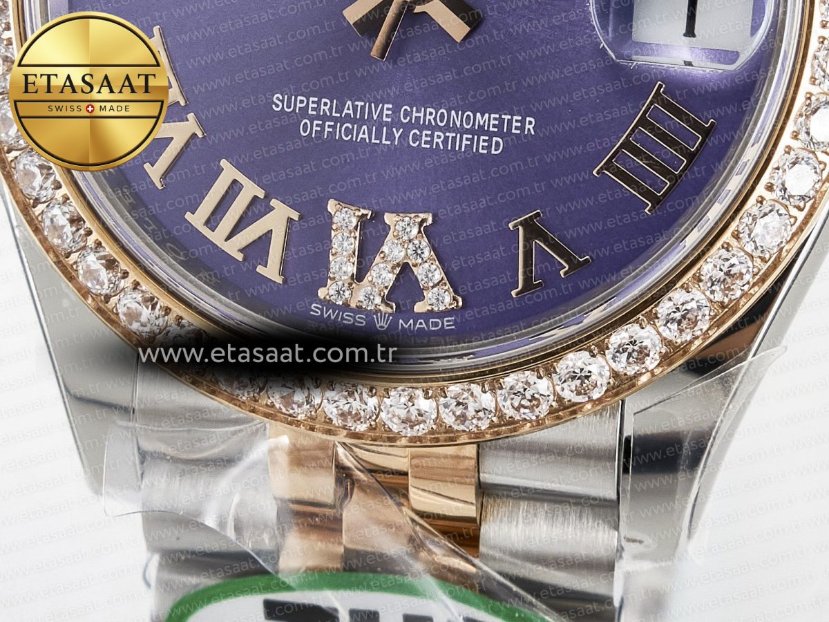Rolex DateJust 278271 904L Steel  Purple Roman Dial Diamonds Bezel on SS/RG Cal.2236 - Görsel 12