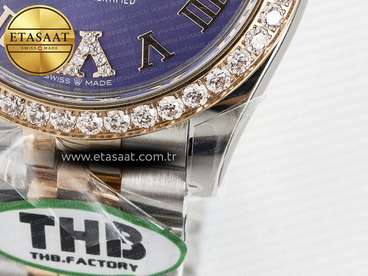 Rolex DateJust 278271 904L Steel  Purple Roman Dial Diamonds Bezel on SS/RG Cal.2236 - Görsel 13