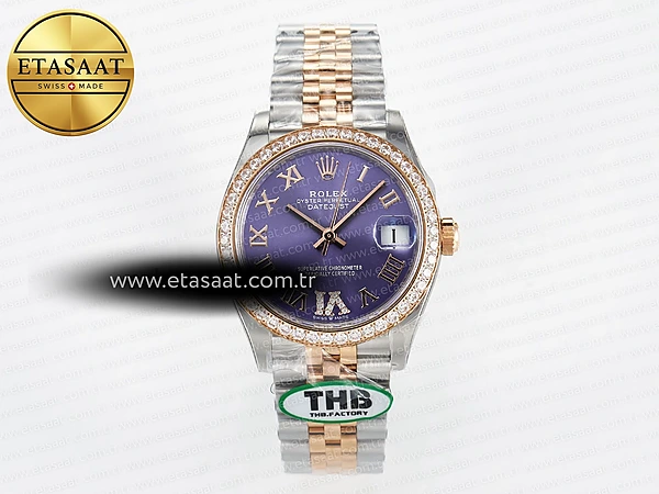 Rolex Datejust 278271 Mor Roma Kadran Pırlantalı Cal.2236 Eta Saat - 1:1 Süper Klon Replika Saat