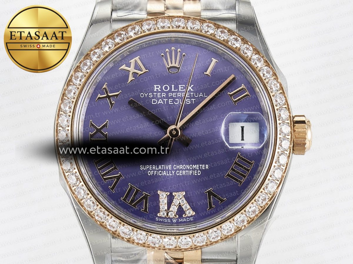 Rolex DateJust 278271 904L Steel  Purple Roman Dial Diamonds Bezel on SS/RG Cal.2236 - Görsel 4