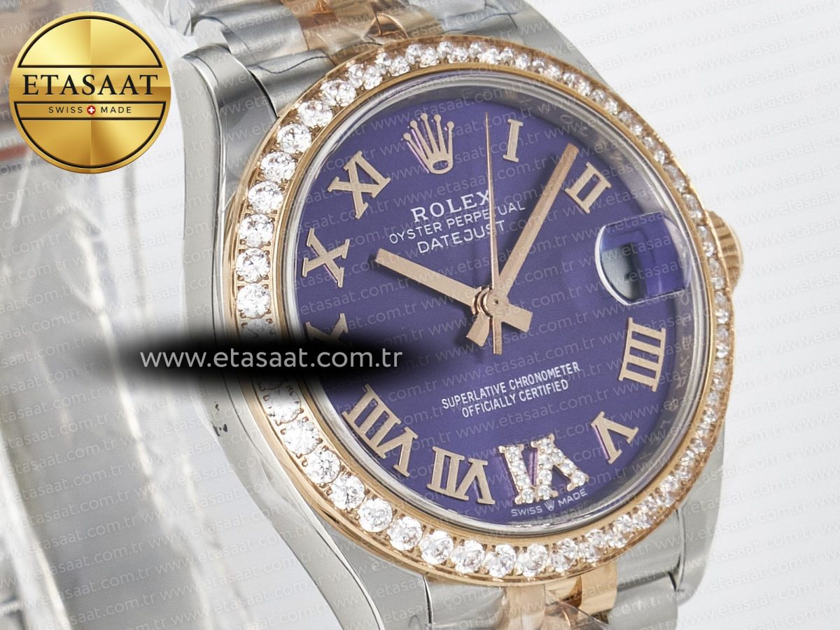 Rolex DateJust 278271 904L Steel  Purple Roman Dial Diamonds Bezel on SS/RG Cal.2236 - Görsel 5