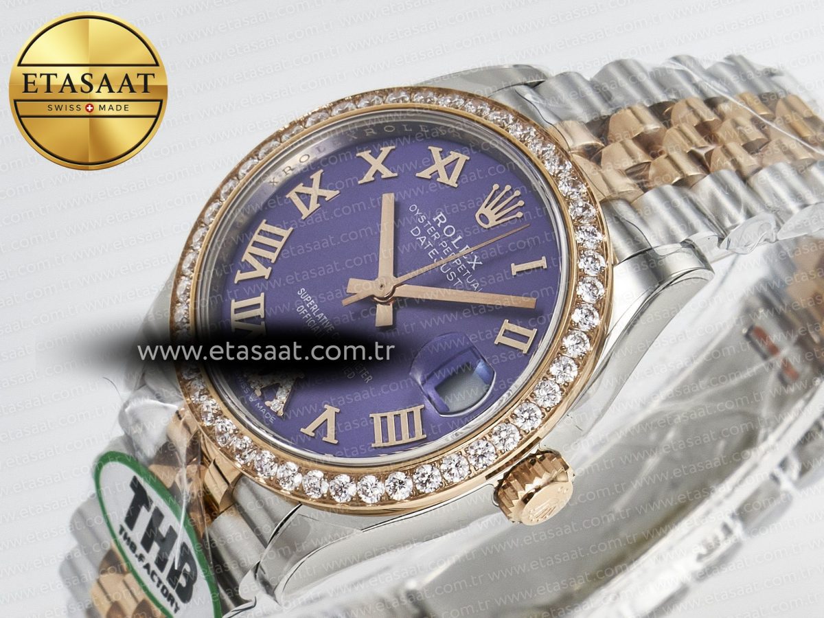 Rolex DateJust 278271 904L Steel  Purple Roman Dial Diamonds Bezel on SS/RG Cal.2236 - Görsel 6