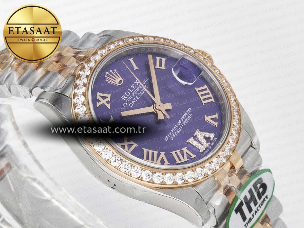 Rolex DateJust 278271 904L Steel  Purple Roman Dial Diamonds Bezel on SS/RG Cal.2236 - Görsel 7