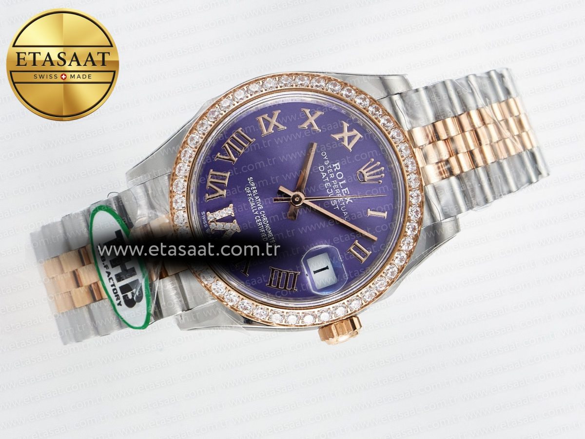 Rolex DateJust 278271 904L Steel  Purple Roman Dial Diamonds Bezel on SS/RG Cal.2236 - Görsel 8