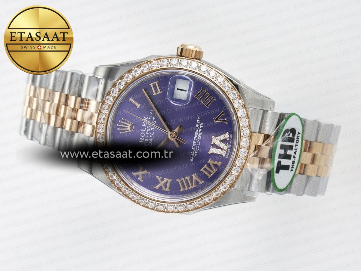 Rolex DateJust 278271 904L Steel  Purple Roman Dial Diamonds Bezel on SS/RG Cal.2236 - Görsel 9