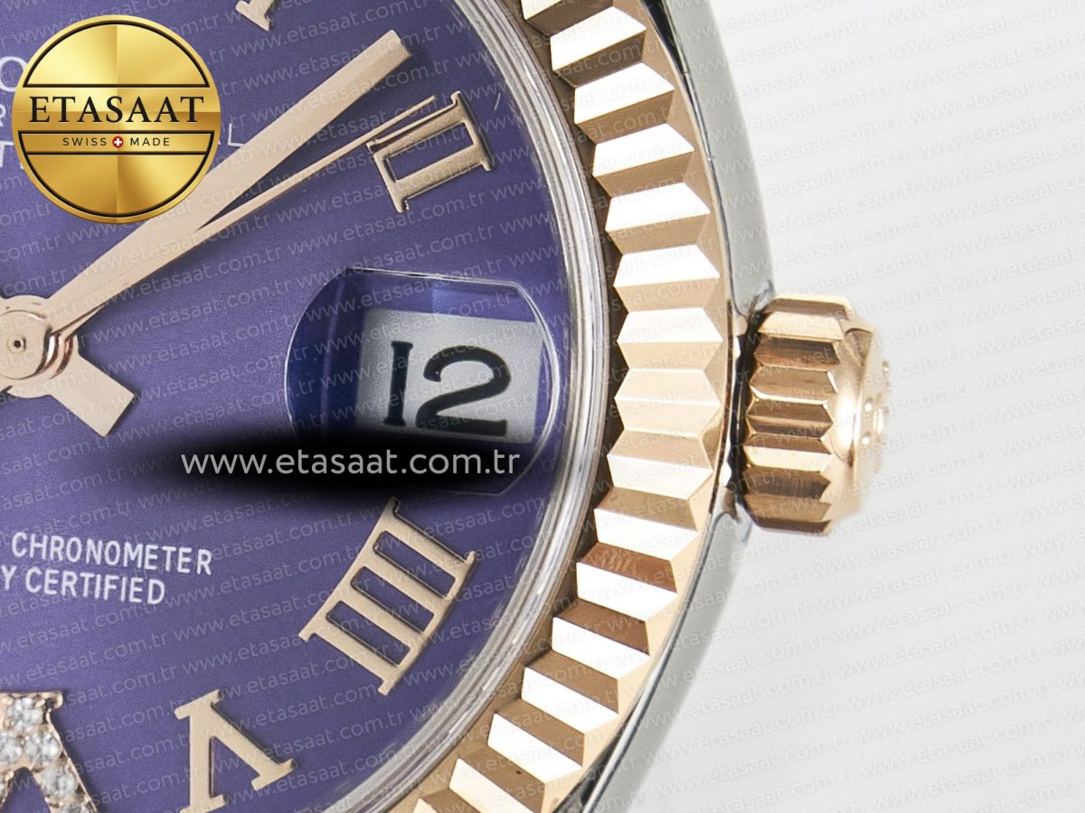Rolex DateJust 278271 904L Steel Purple Roman Diamonds Dial on SS/RG Cal.2236 - Görsel 11