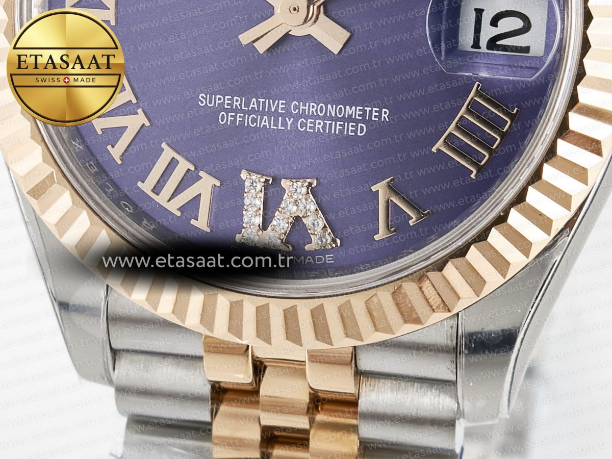 Rolex DateJust 278271 904L Steel Purple Roman Diamonds Dial on SS/RG Cal.2236 - Görsel 12