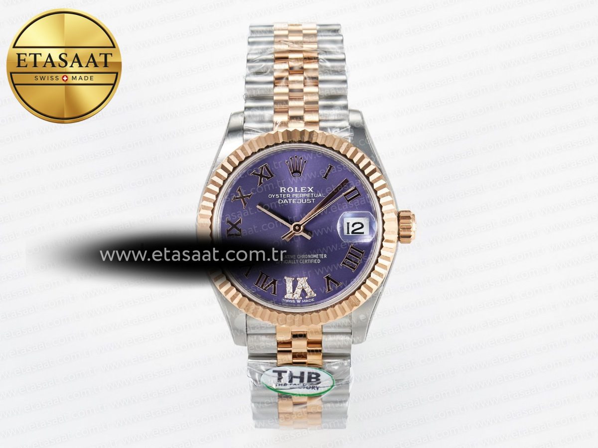 Rolex DateJust 278271 904L Steel Purple Roman Diamonds Dial on SS/RG Cal.2236 - Görsel 3